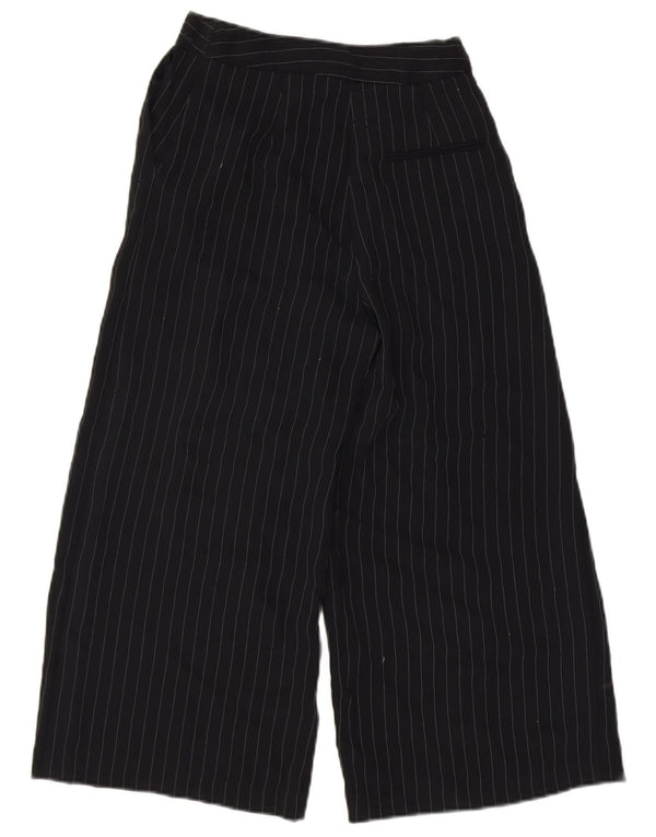 Topshop Womens Wide Leg Capri Trousers UK 8 Small W26 L22 Black Pinstripe