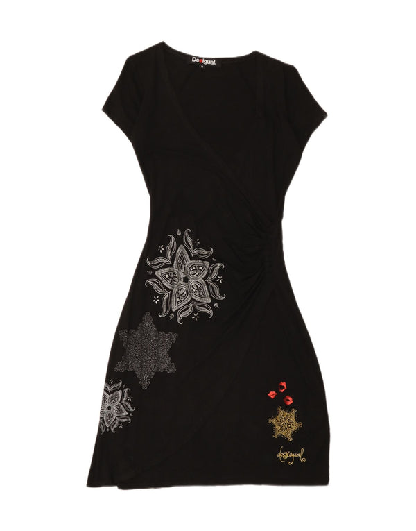 Desigual Vestido Acampanado para Mujer UK 40 Medium Black Paisley Viscosa