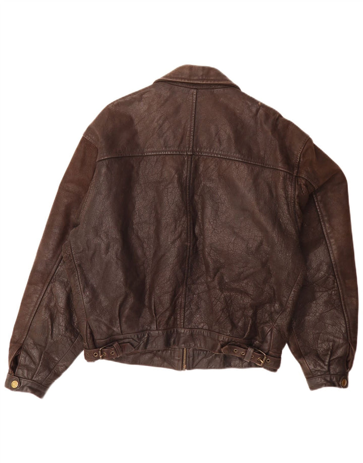 Chaqueta de cuero vintage para hombre IT 50 marrón grande