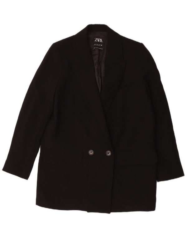 Zara Chaqueta Blazer Larga De Doble Botonadura para Mujer UK 46 Large Black