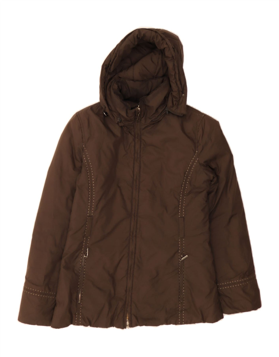 MARINA YACHTING Womens Hooded Padded Jacket IT 44 Medium Brown Polyester Vintage Marina Yachting and Second-Hand Marina Yachting from Messina Hembry 