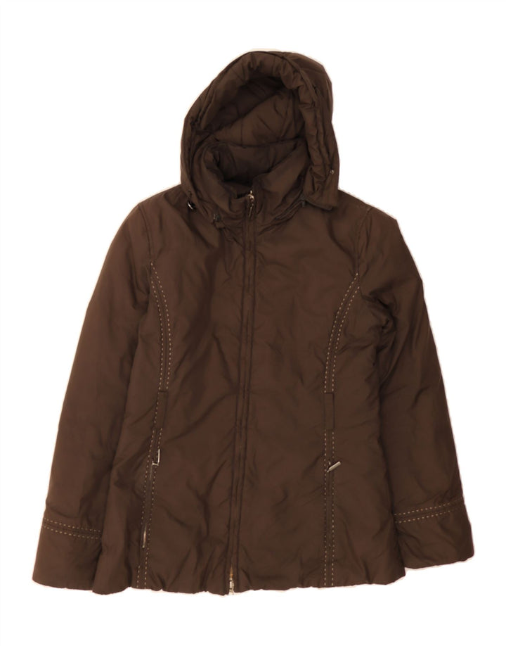 MARINA YACHTING Womens Hooded Padded Jacket IT 44 Medium Brown Polyester Vintage Marina Yachting and Second-Hand Marina Yachting from Messina Hembry 