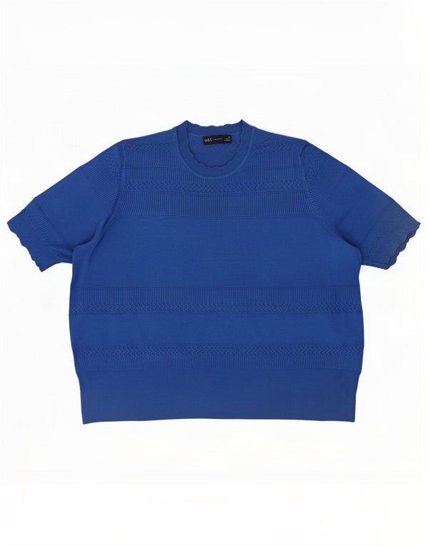 Marks & Spencer Jersey de Manga Corta con Cuello Redondo para Mujer UK 20 2XL Azul