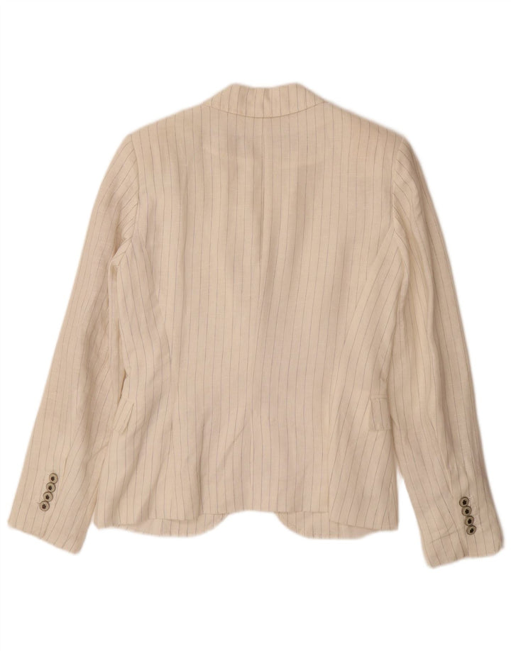 ZARA Chaqueta Blazer De 1 Botón para Mujer UK 10 Pequeña De Lino A Rayas Blanco Roto