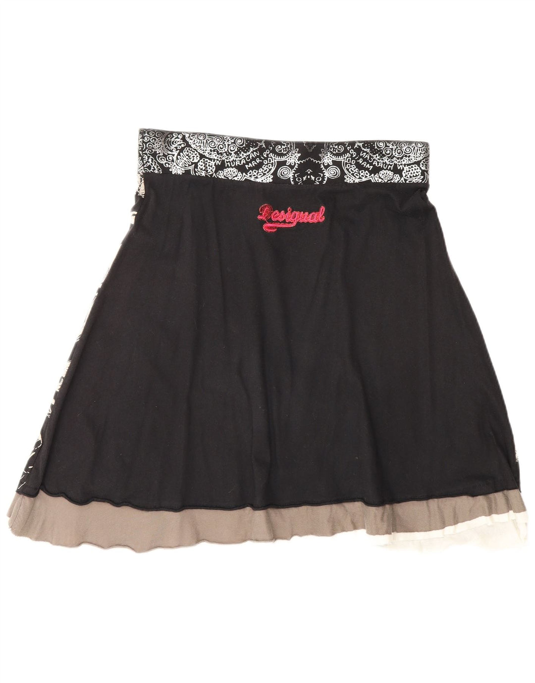 Desigual Mujer Falda Acampanada Gráfica Mediana W30 Negro Geométrico