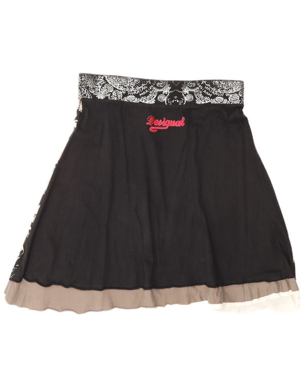 Desigual Mujer Falda Acampanada Gráfica Mediana W30 Negro Geométrico