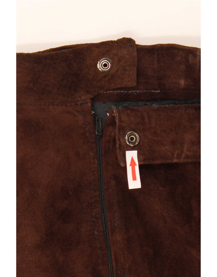 Falda acampanada de ante vintage para mujer W30 Bloque de color marrón medio