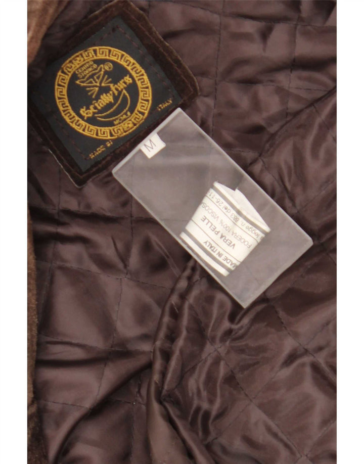 Vintage mujer ante chaqueta Reino Unido 14 cuero marrón medio