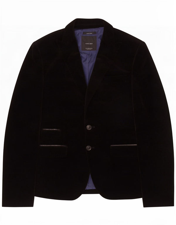 Zara Chaqueta Blazer de Terciopelo con 2 Botones para Hombre EU 46 Small Algodón Negro