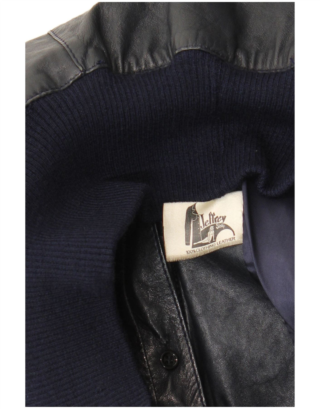 Vintage mujer bombardero chaqueta de cuero Reino Unido 14 cuero azul marino medio