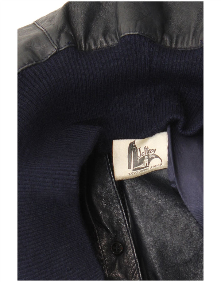 Vintage mujer bombardero chaqueta de cuero Reino Unido 14 cuero azul marino medio