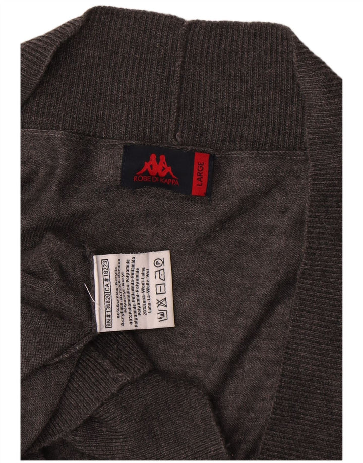Kappa Suéter con Cuello en V para Mujer UK 46 Grande Gris Poliacrílico