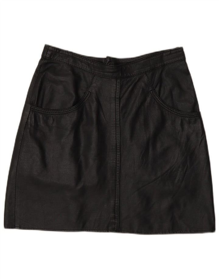 Vintage mujer mini falda de cuero IT 44 Medio W28 Negro