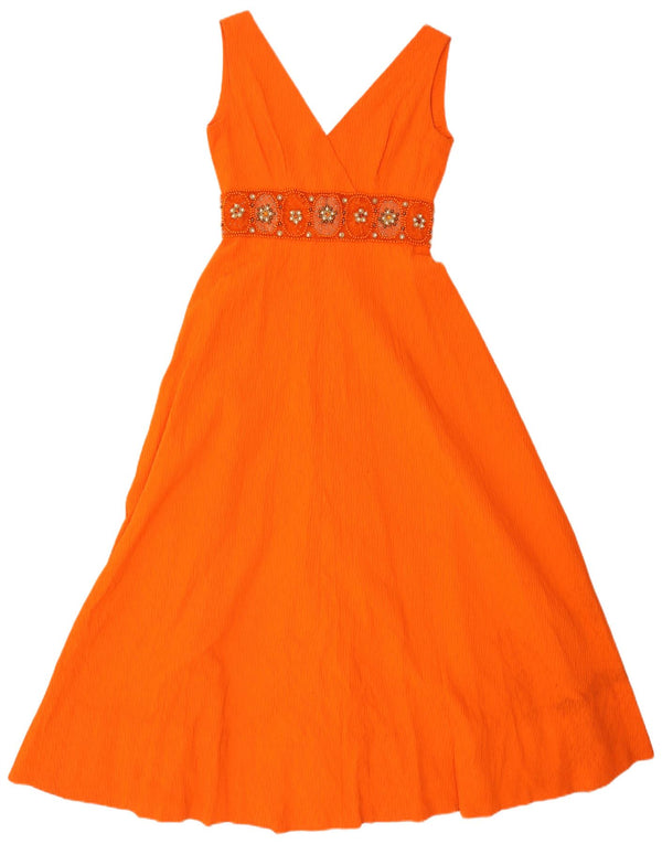Vintage mujer sin mangas A-Line vestido Reino Unido 10 pequeño naranja