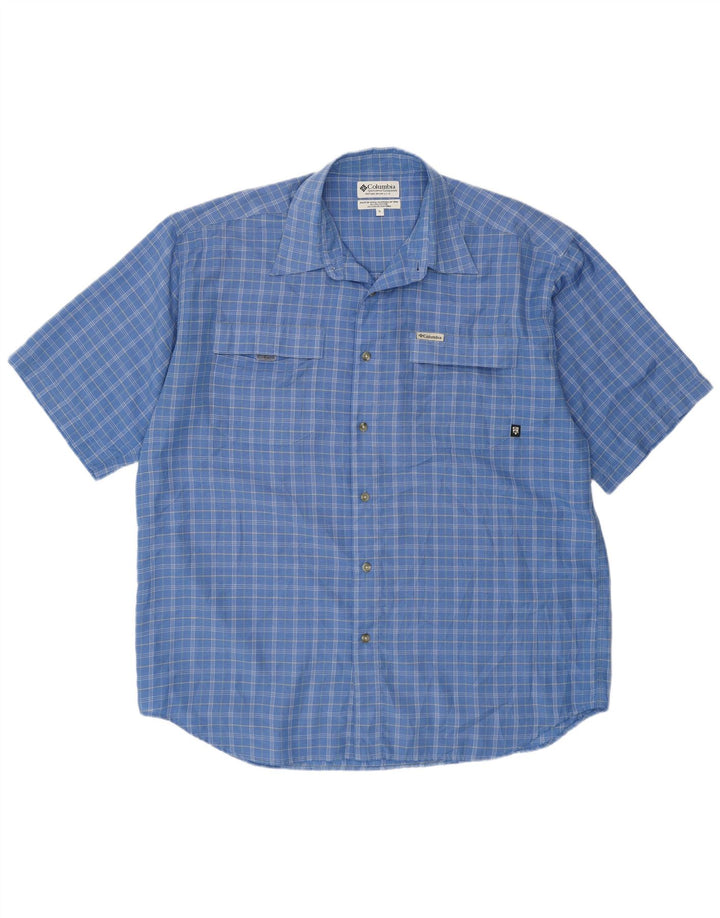 Columbia Camisa de manga corta para hombre XL Blue Check Poliéster
