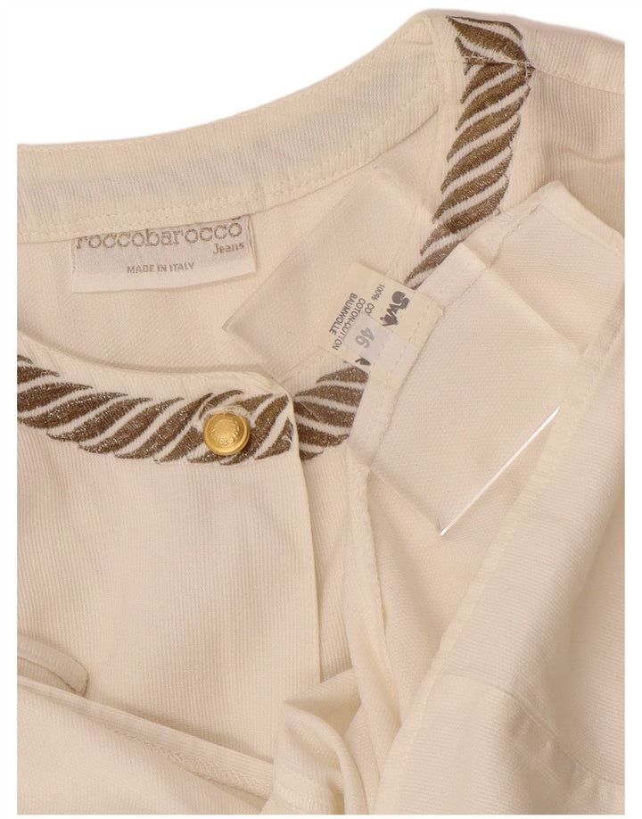 ROCCOBAROCCO Blusa camisera para mujer IT 46 Grande Algodón a rayas blancas