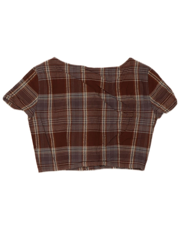 Nuevo Penny Mujer Crop Manga Corta Camisa Blusa IT 42 Marrón Medio A Cuadros
