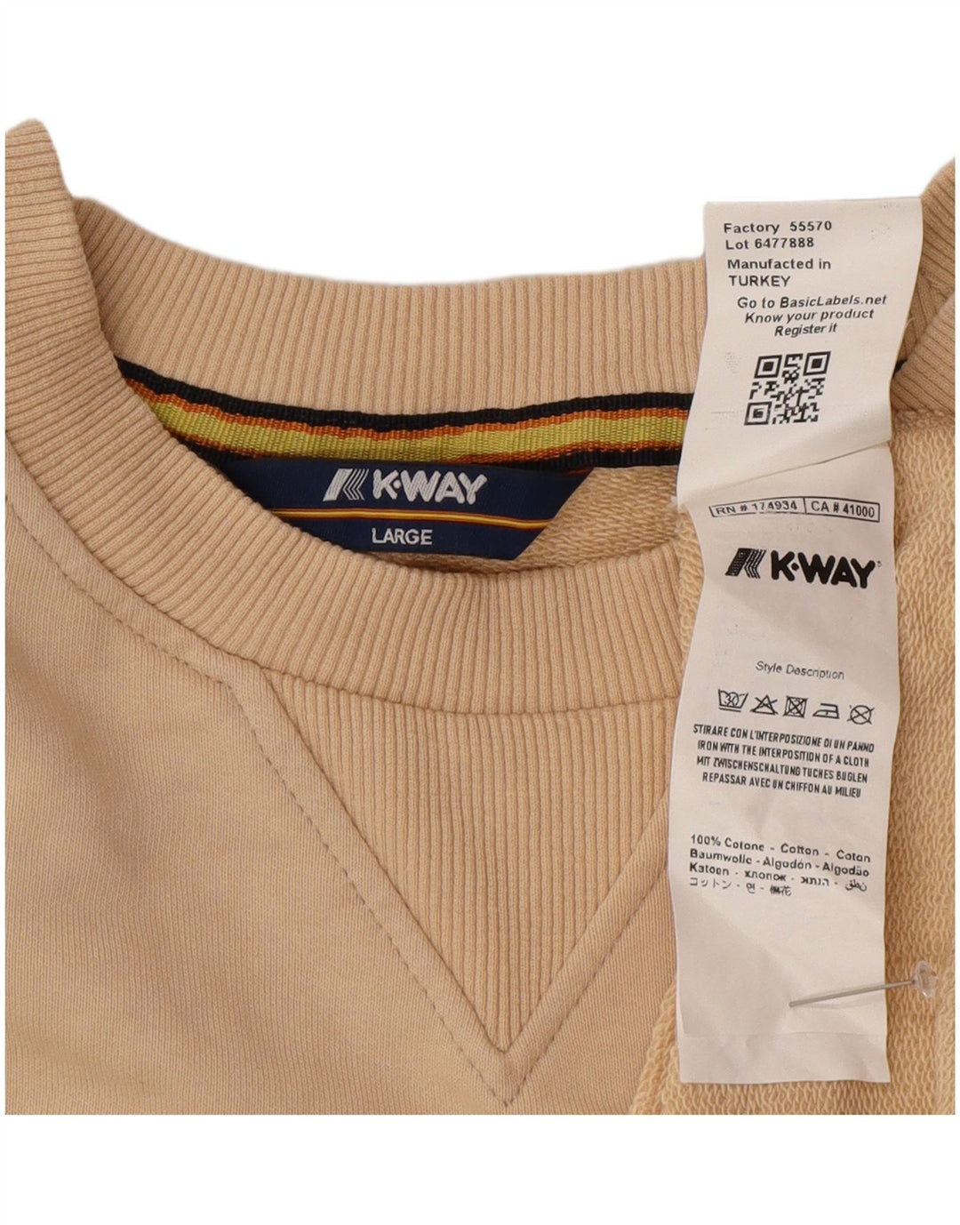 K-Way Hombre Sudadera Jumper Large Beige Algodón