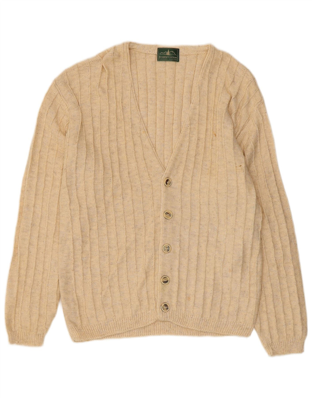 Vintage hombres Cardigan suéter medio beige algodón