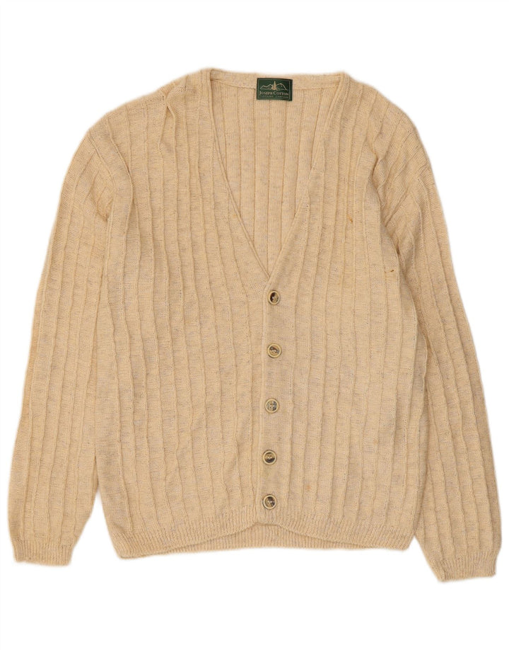 Vintage hombres Cardigan suéter medio beige algodón