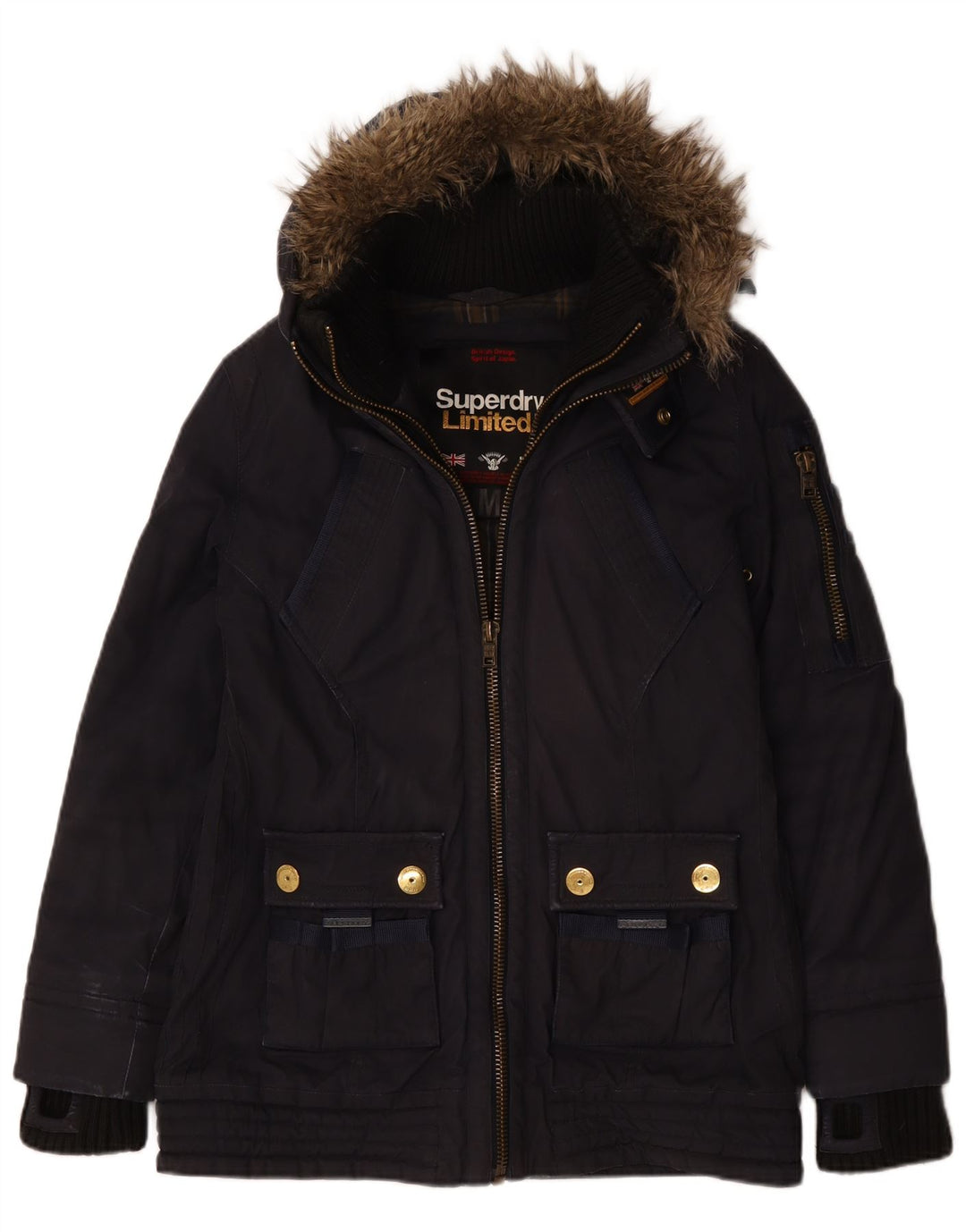 Superdry Chaqueta cortavientos con capucha para mujer, Reino Unido 44, Algodón azul marino mediano
