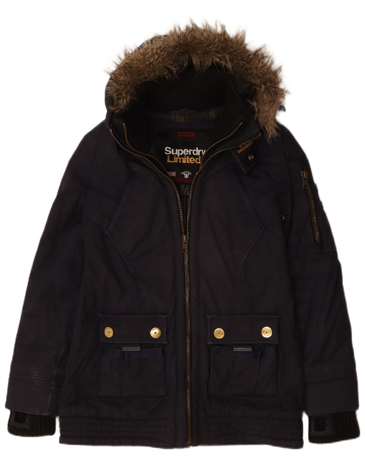 Superdry Chaqueta cortavientos con capucha para mujer, Reino Unido 44, Algodón azul marino mediano