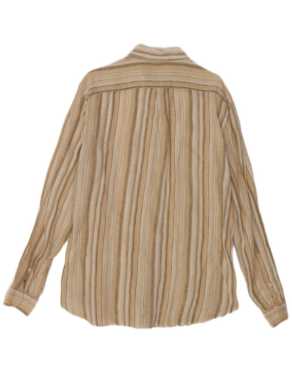 Camisa Benetton Hombre Lino Rayas Beige Medio