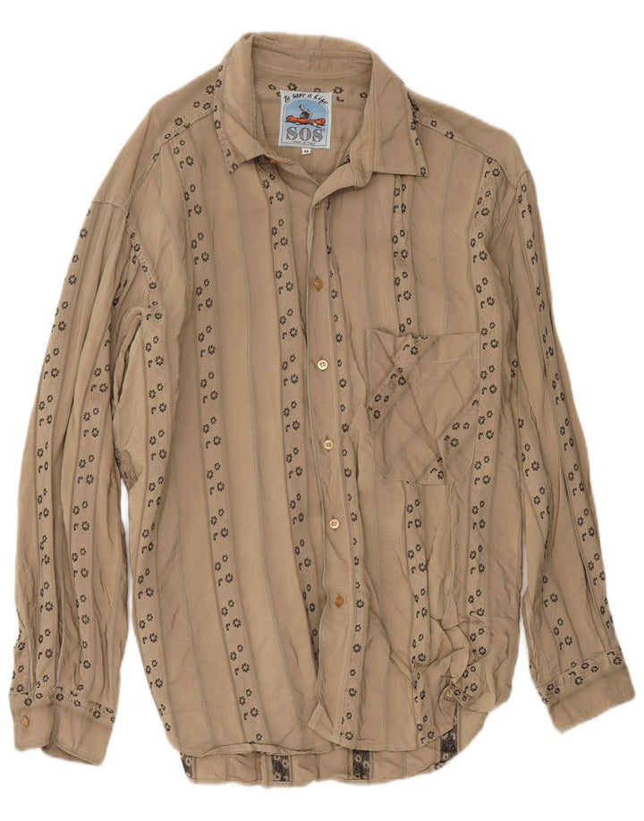 Camisa Sos Hombre Viscosa Floral Beige Medio