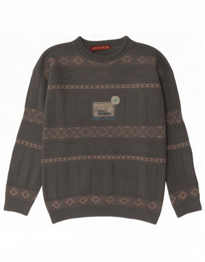 Xavier Hombre Jersey Con Cuello Barco De Lana Geométrica Gris Medio
