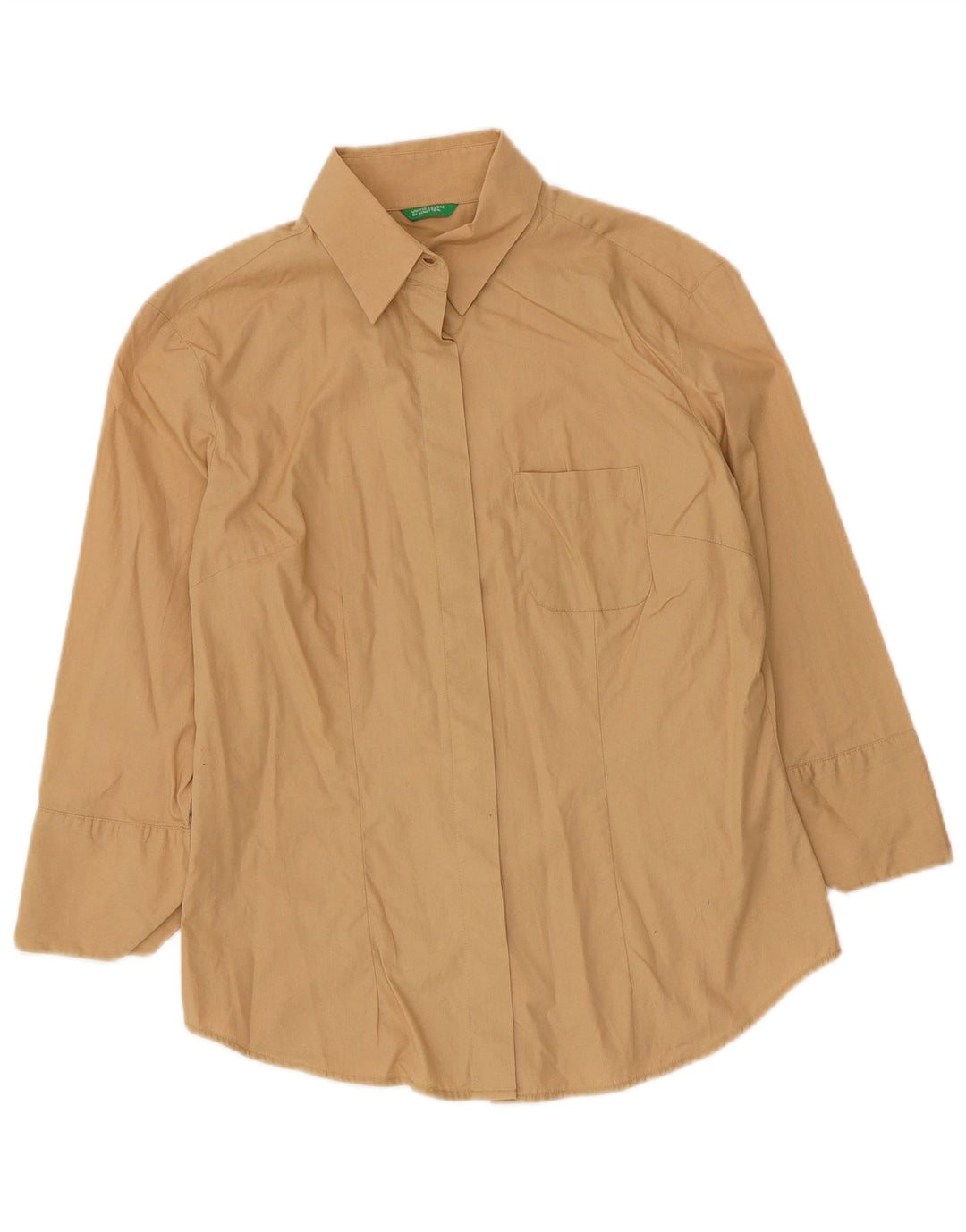 Benetton Camisa De Manga 3/4 Mujer ES 40 Small Algodón Beige