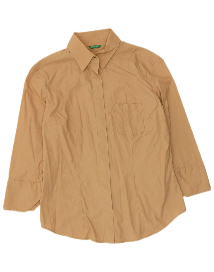 Benetton Camisa De Manga 3/4 Mujer ES 40 Small Algodón Beige
