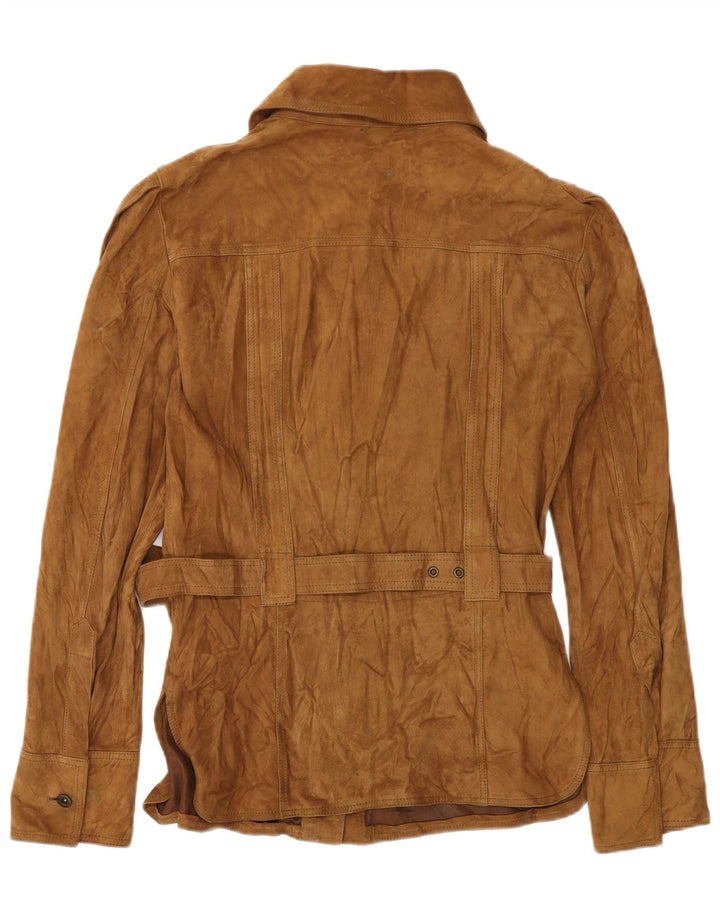 VINTAGE Chaqueta militar de ante para mujer IT 42 Cuero marrón medio
