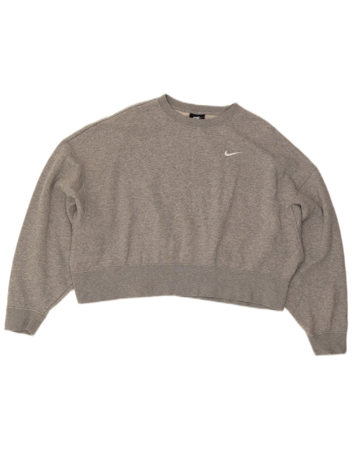 NIKE Womens Oversized Crop Sweatshirt Jumper UK 10 Small Grey Cotton