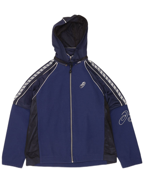 Asics Hombre Graphic Hooded Chándal Top Chaqueta Grande Azul Colorblock
