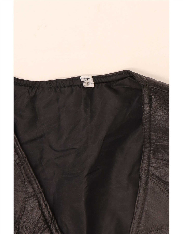 Vintage hombres motorstyle cuero chaleco medio negro patchwork