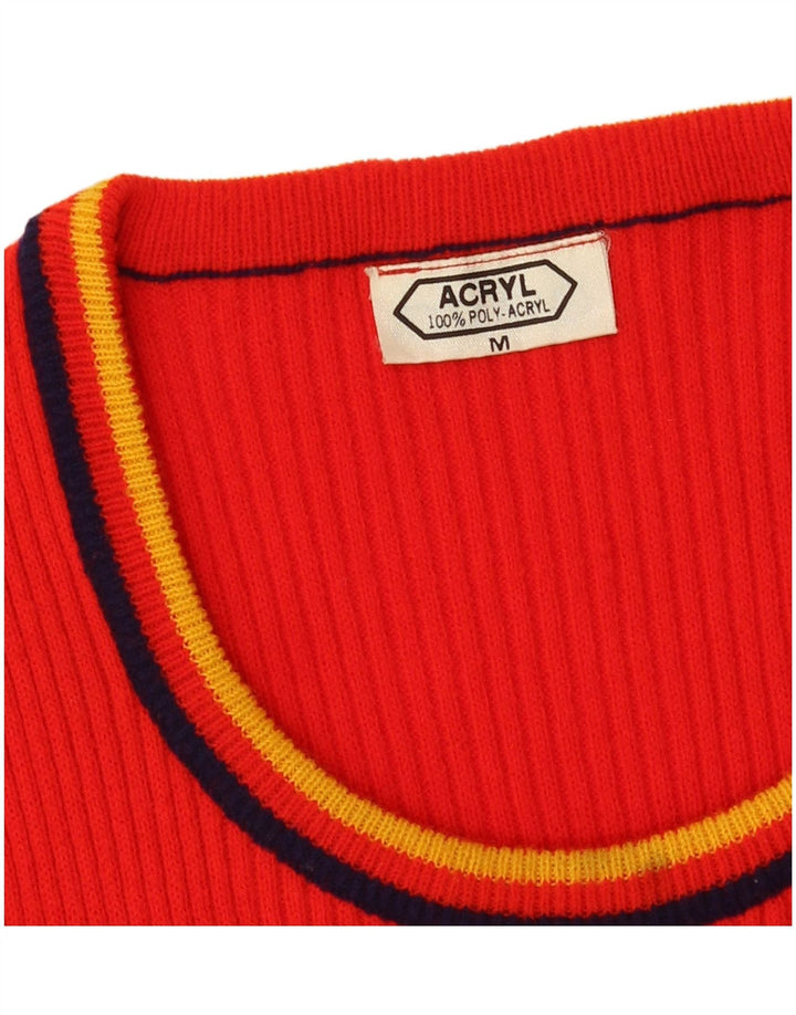 Vintage mujer chaleco camiseta sin mangas Reino Unido 12 medio rojo poliacrílico