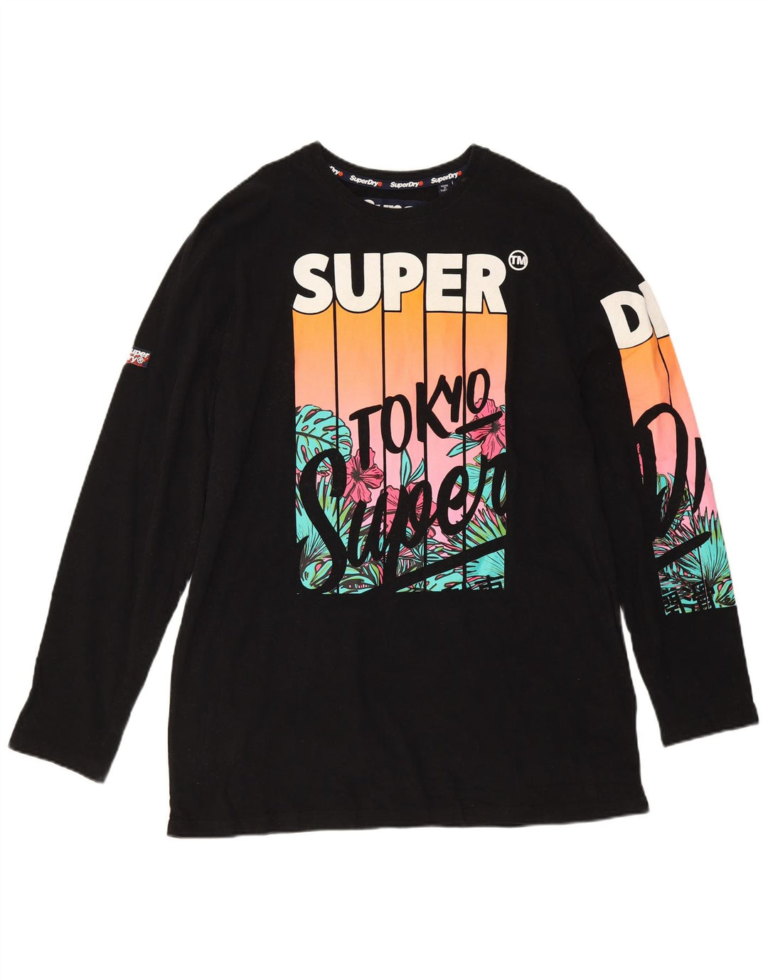 Superdry Mujer Graphic Top Manga Larga UK 40 XL Algodón Negro