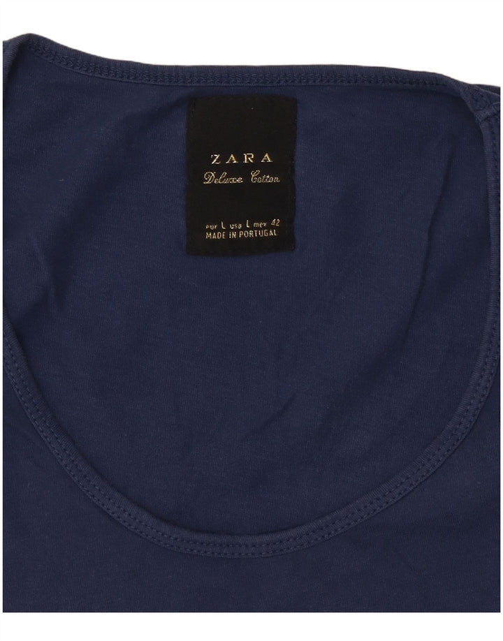 ZARA Mujer Camiseta Top UK 40 Large Azul Marino Algodón