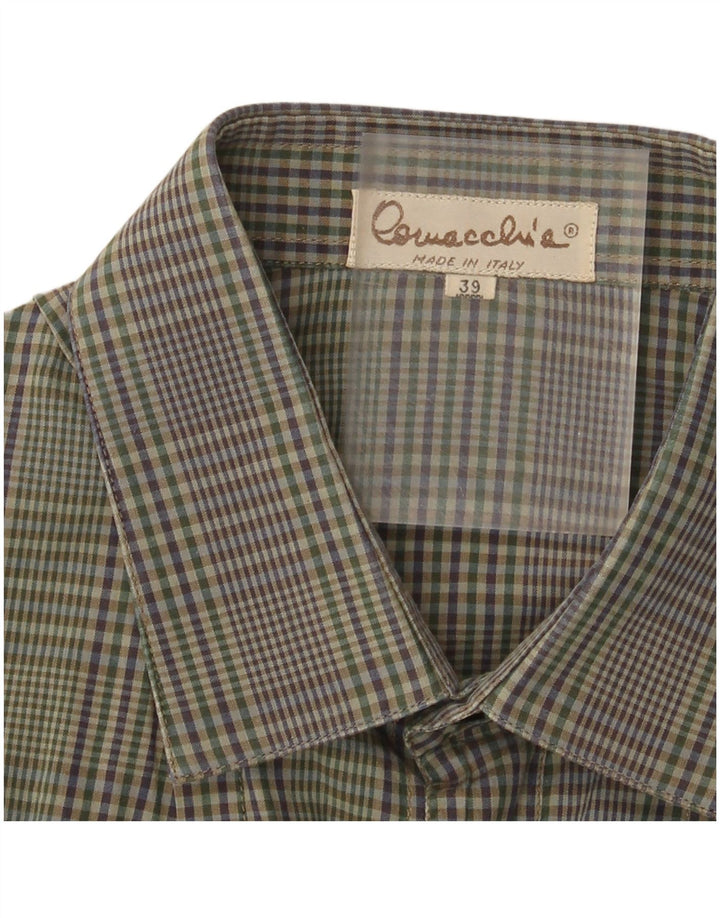 Camisa vintage para hombre talla 39 algodón a cuadros caqui medio