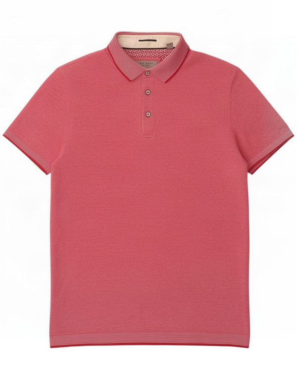 Ted Baker Mens Polo Shirt Size 3 Medium Pink Flecked Cotton