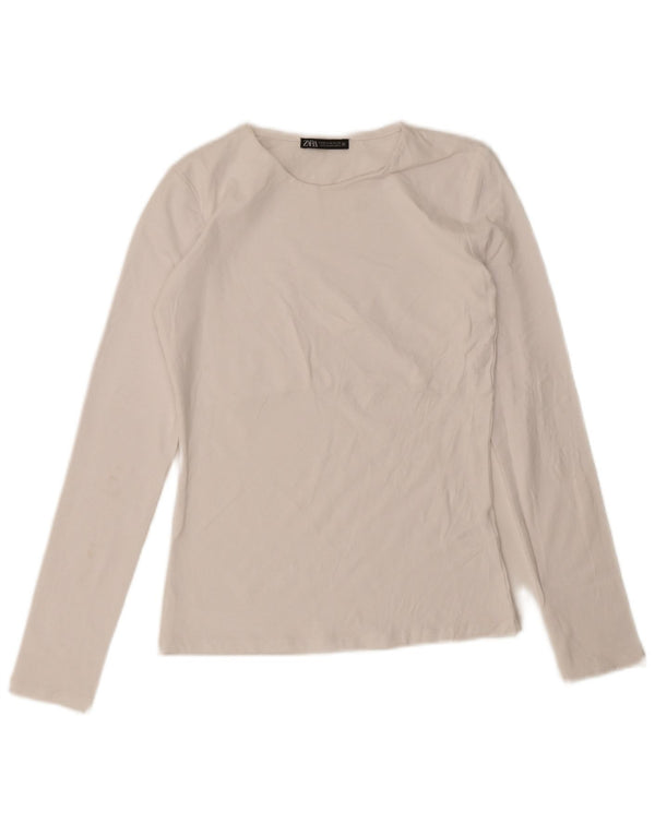 Zara Mujer Top Manga Larga UK 42 Medio Algodón Blanco