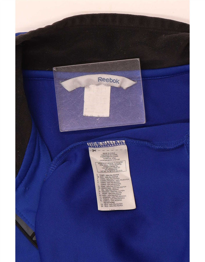 Reebok - Chándal con cremallera y cuello gráfico para hombre, parte superior de poliéster azul grande