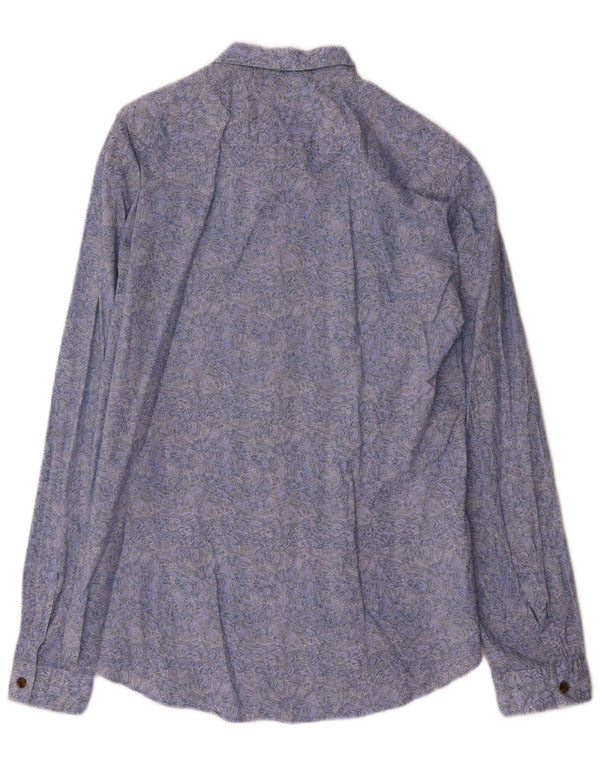Camisas Hugo Boss Hombre | Camisa ajustada con estampado abstracto de algodón azul grande