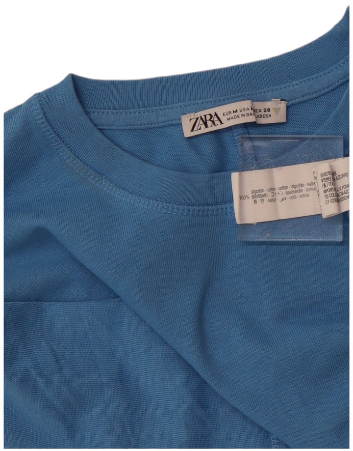 ZARA Mujer Camiseta Top ES 44 Azul Medio Algodón