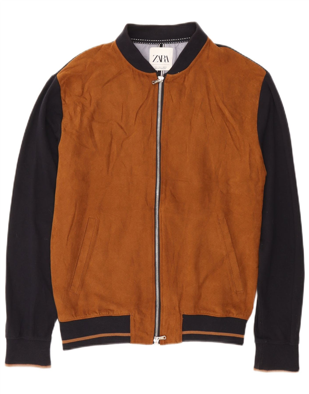 Zara Mens Bomber Jacket UK 36 Small Marrón Colorblock Algodón