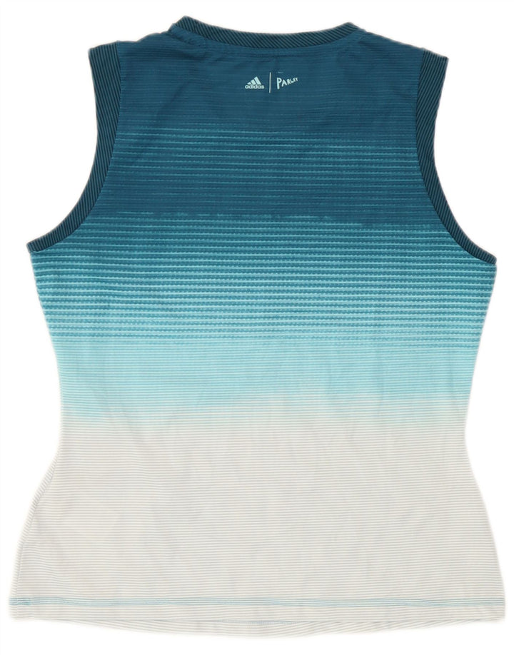 Adidas Mujer Chaleco Top UK 12/14 Medio Azul Rayas Poliéster