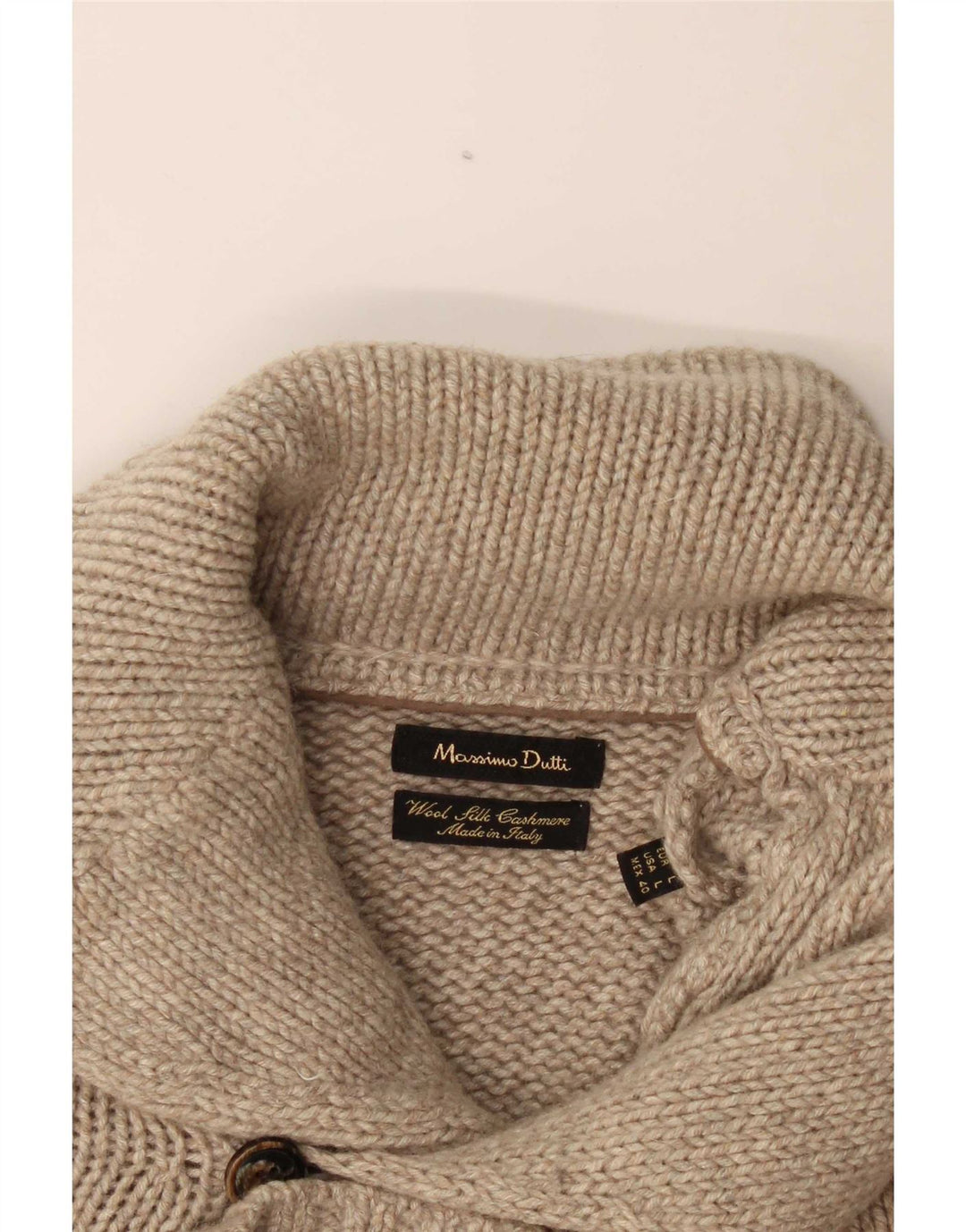Massimo Dutti Jersey Cárdigan Hombre Large Lana Beige