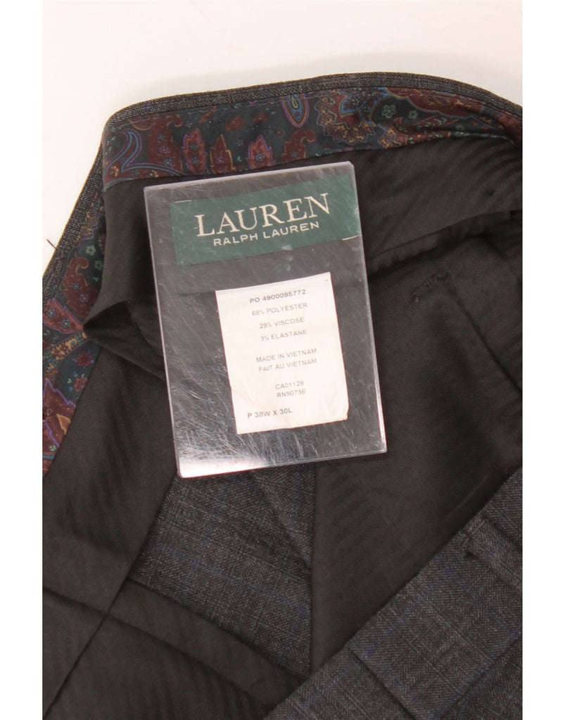 RALPH LAUREN Mens Straight Suit Trousers W38 L30 Grey Check Polyester Vintage Ralph Lauren and Second-Hand Ralph Lauren from Messina Hembry 
