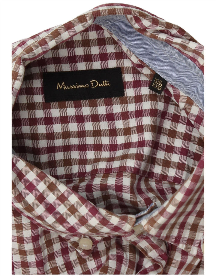 Massimo Dutti Camisa Franela Hombre 2XL Vichy Burdeos