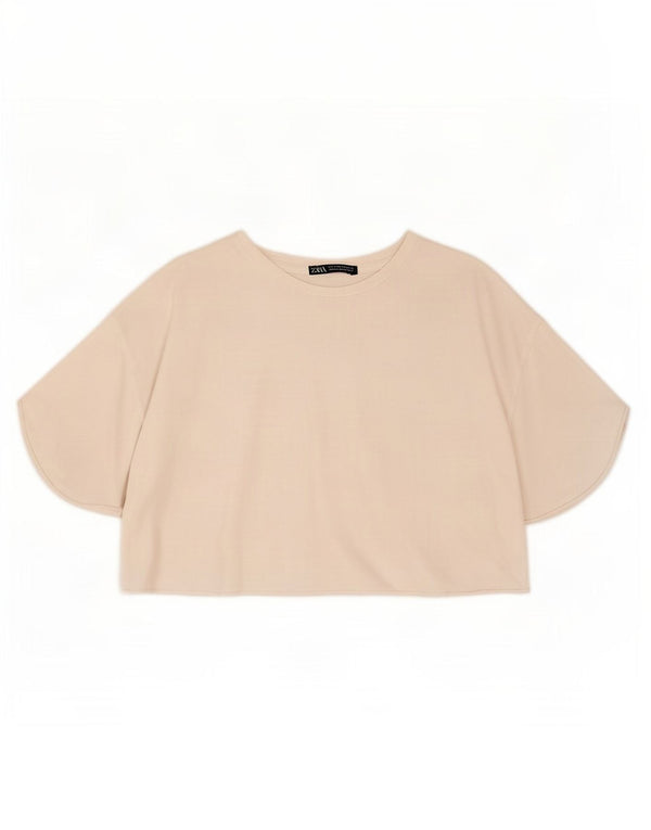 Zara Mujer Crop Camiseta Top UK 44 Medio Algodón Blanco